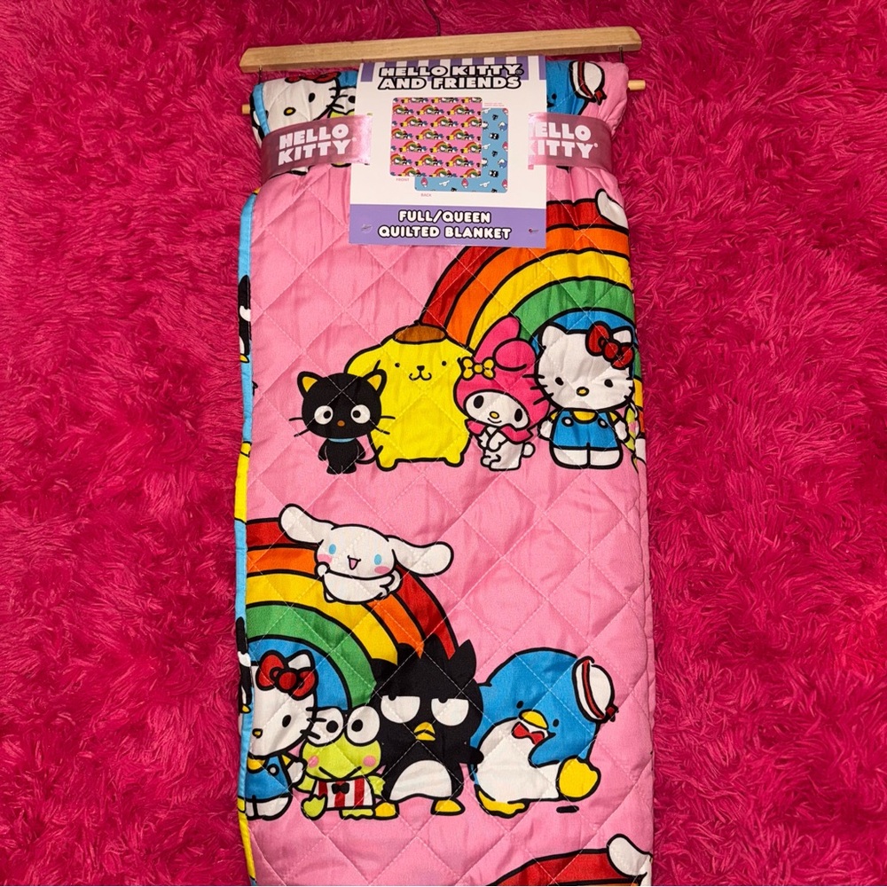 pink and blue hello kitty sanrio double sided quilt NWT - 90x90in